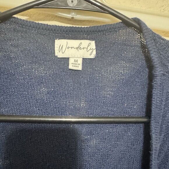 Wonderly Navy Blue Cardigan Sz M sweater open Longline Duster Cotton - Picture 4 of 8